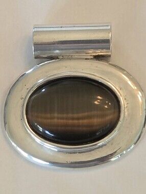 Tigers Eye Pendant Sterling Silver Mexico Vintage Slide Pendant